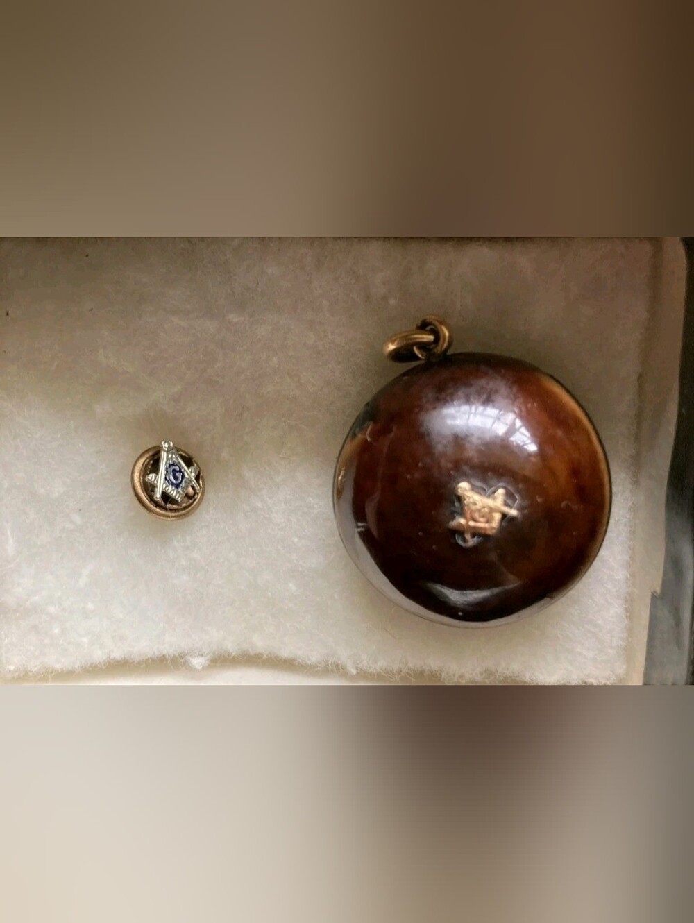 14k Gold Antique 1925 Masonic Sea Bean Fob & Pin Set –With Documented Provenance